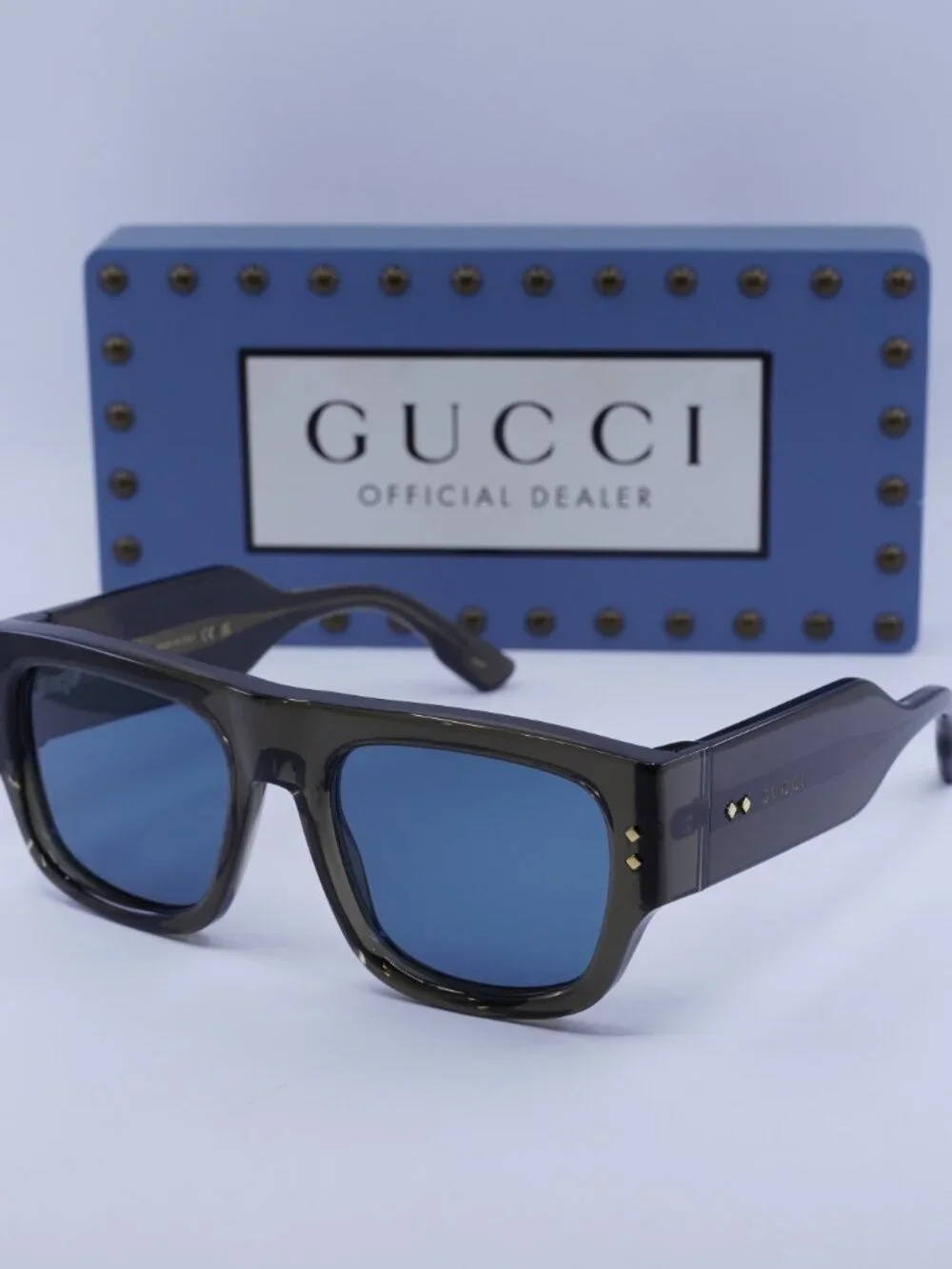 Gucci GG1262S 003 Square Sunglasses - Transparent Dark Grey/Blue